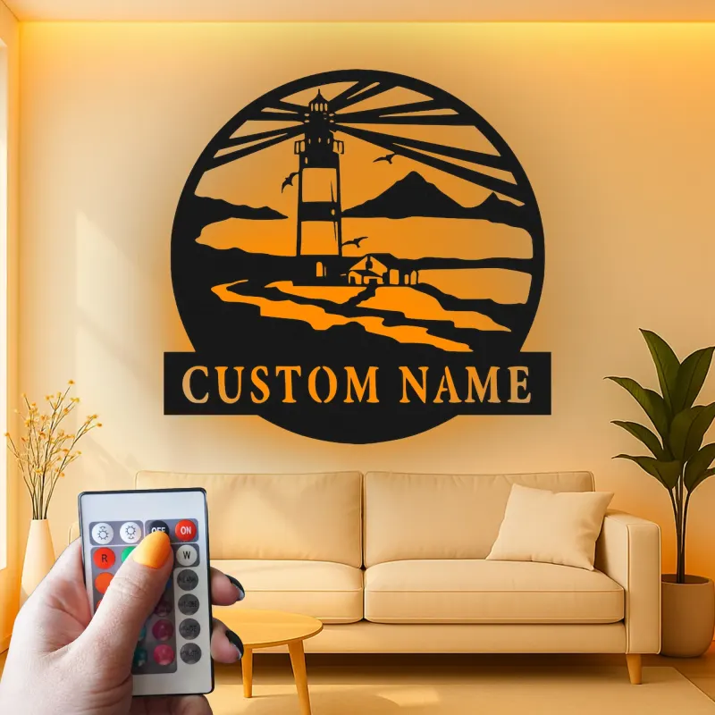 Custom Lighthouse Sign | LED Metal Wall Art | Coastal Beach House Decor | Personalized Nautical Gift