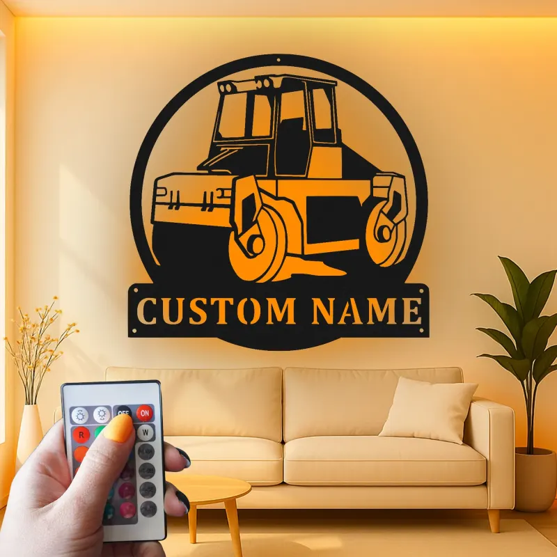 Señal LED de rodillo de carretera | Arte de vehículo de construcción personalizado | Decoración de equipo pesado personalizada para regalo de operador o man cave
