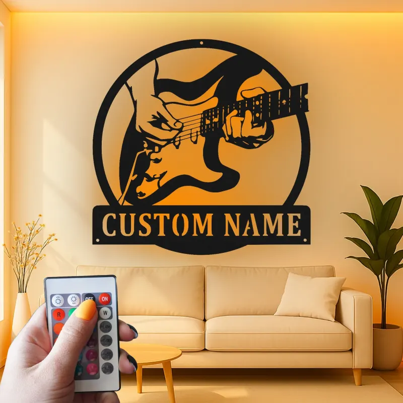 Custom Guitar Player LED Sign | Personalized Metal Wall Art for Music Room & Studio Decor | Gift for Musician