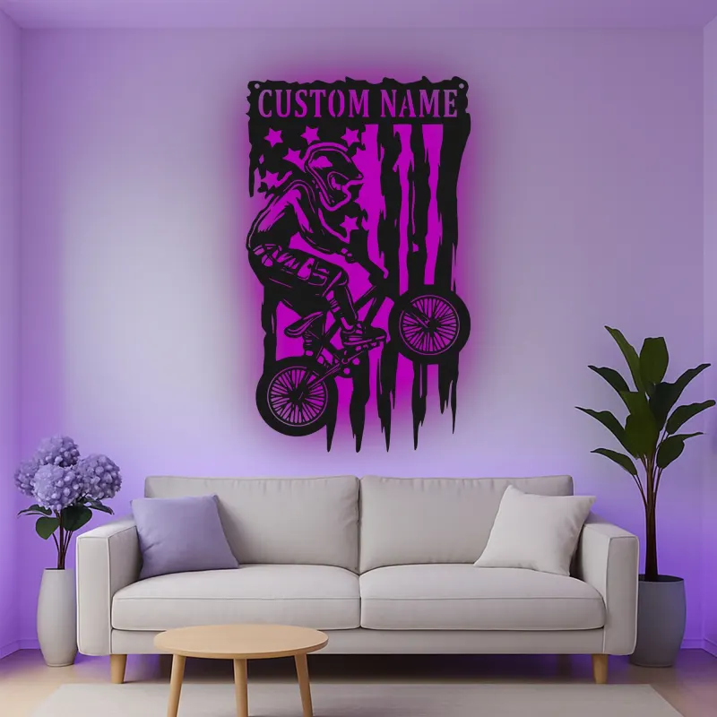 Insegna in metallo LED personalizzata per ciclisti con BMX Rider - Regalo per ciclisti, decorazione per garage o camera da letto