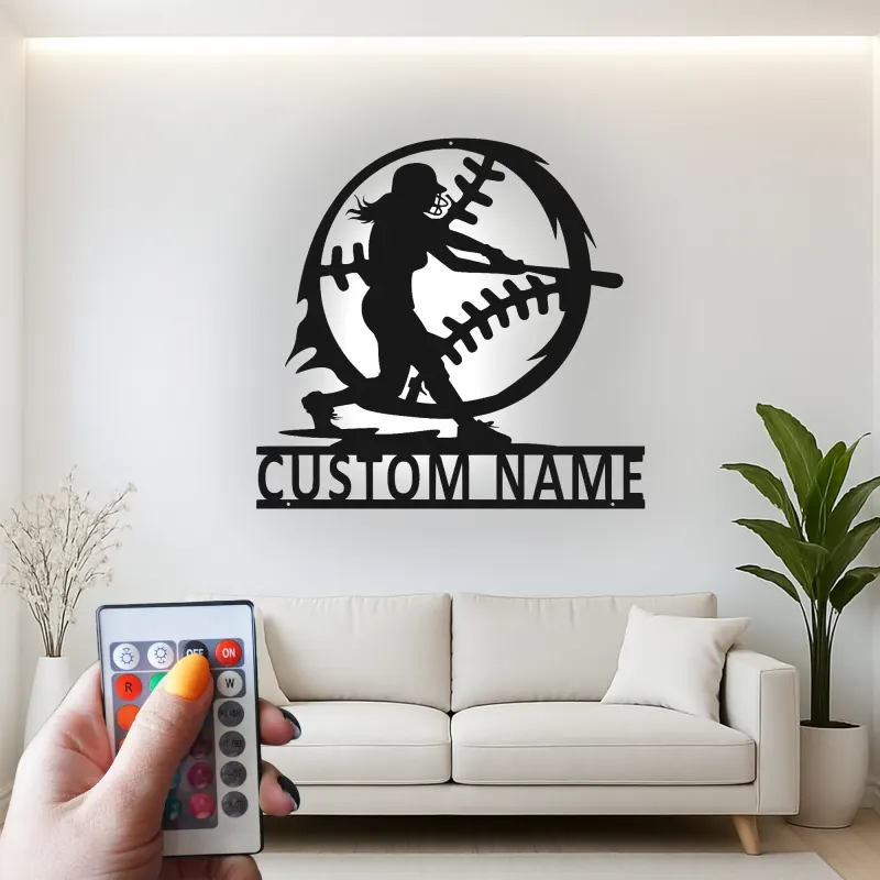 Softball Player Custom Name Sign | LED Metal Wall Art for Athlete's Room | Personalized Sports Decor Gift