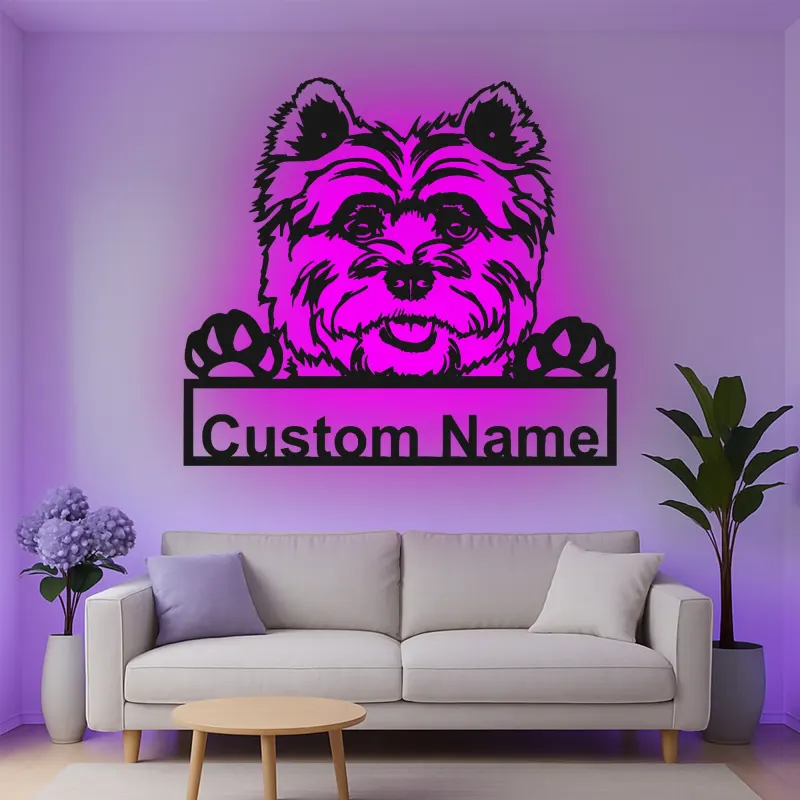 Décoration murale en métal LED personnalisée pour Yorkie - Cadeau pour maman chien - Décor pour salon