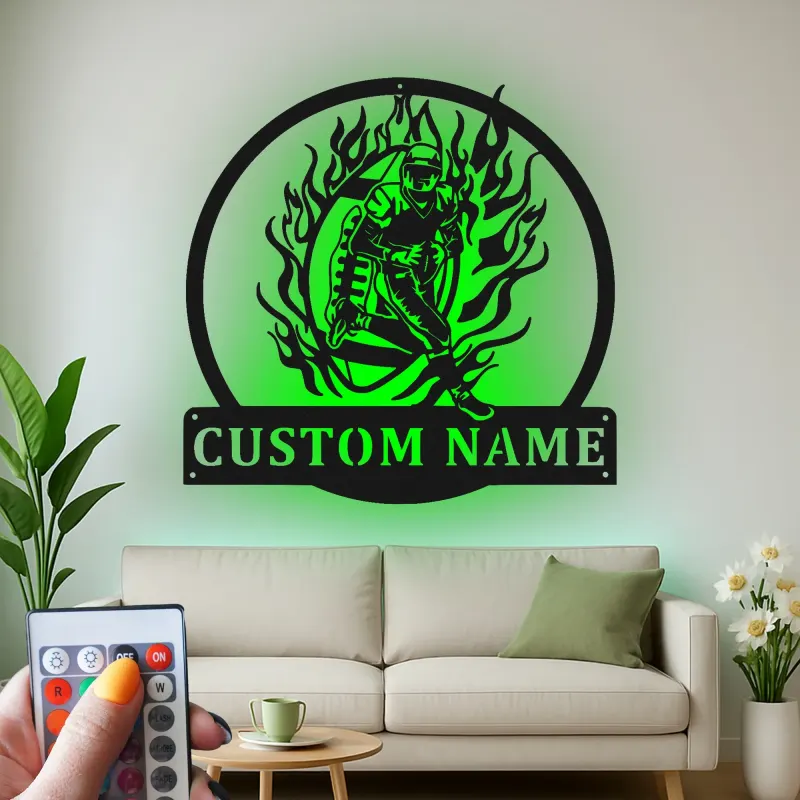 Personalized Football Player Metal Sign | LED Wall Art for Game Room | Custom Sports Decor Gift for Boys