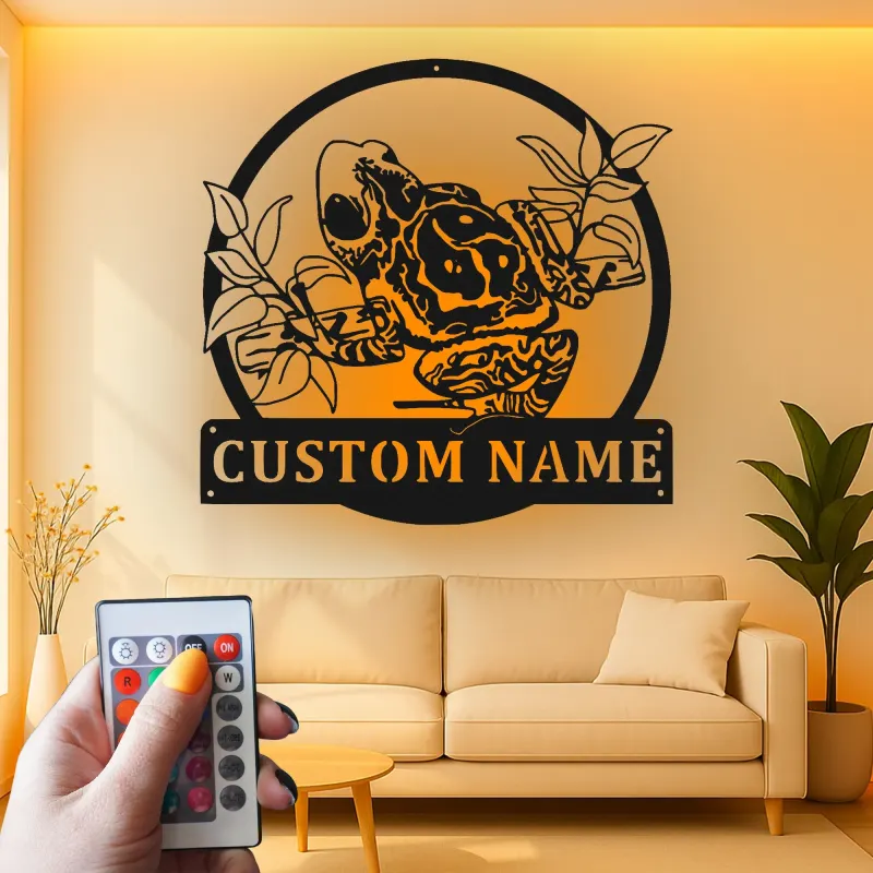 Insegna LED in metallo con rana | Arte murale personalizzata con anfibio | Regalo per amanti della natura per casa, ufficio o cameretta