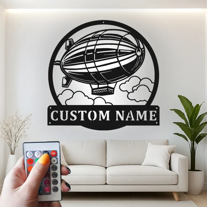 Custom Zeppelin Led Light Metal Wall Art Personalized Aviation Gift for Him Office or Man Cave Decor