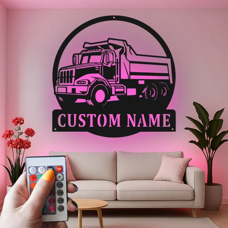 Décoration murale en métal LED personnalisée en forme de camion benne pour passionnés de camions - Décoration de garage ou de coin homme
