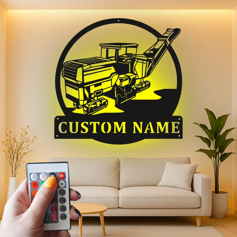 Décoration murale en métal LED personnalisée pour excavateur - Cadeau pour passionnés de construction, décoration de garage ou de bureau