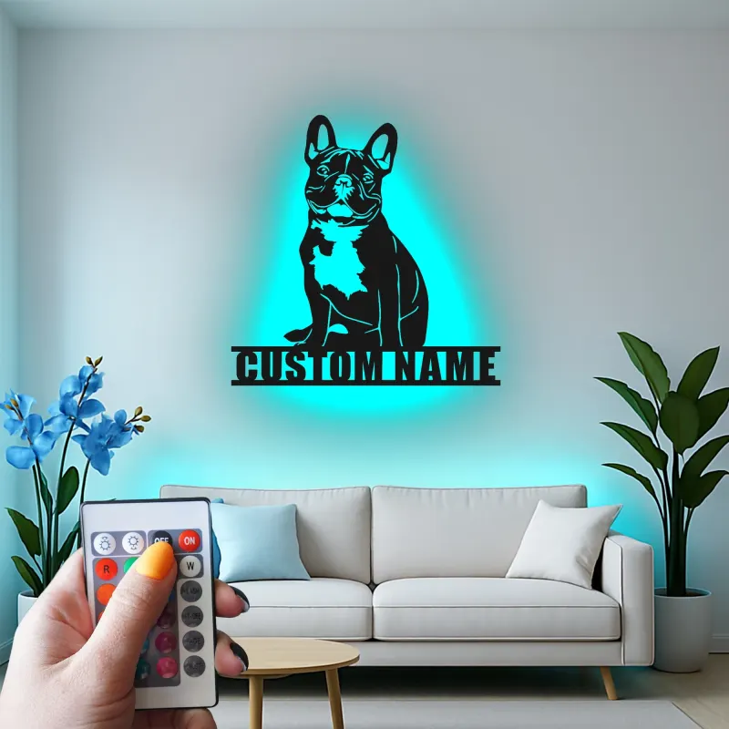 Custom French Bulldog LED Sign | Personalized Metal Wall Art | Dog Lover Memorial Gift for Home & Living Room Decor