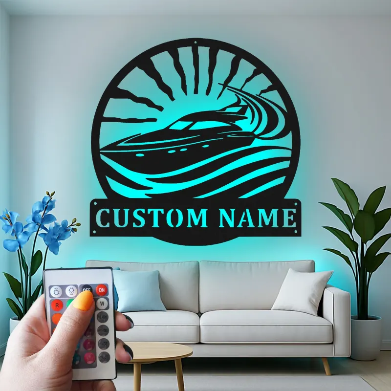 Cartel de metal personalizado con luz LED de yate, regalo de navegación personalizado para él, decoración náutica para man cave
