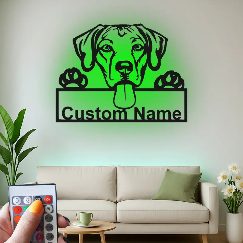 Personalisierte LED-beleuchtete Metall-Wandkunst mit Hund – Geschenk für Tierliebhaber, Deko fürs Wohnzimmer oder den Eingangsbereich 1