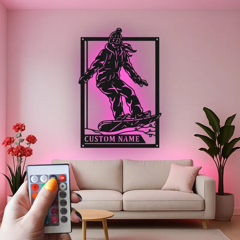 Personalisierte Snowboarder LED-Schild | Individuelle Metall-Wandkunst | Jugendzimmer Snowboard-Dekor | Geschenk für Wintersportler