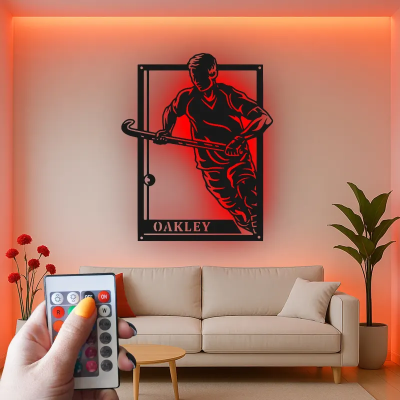 Personalized Field Hockey Sign | LED Metal Wall Art | Custom Player Name | Game Room Decor & Athlete Gift