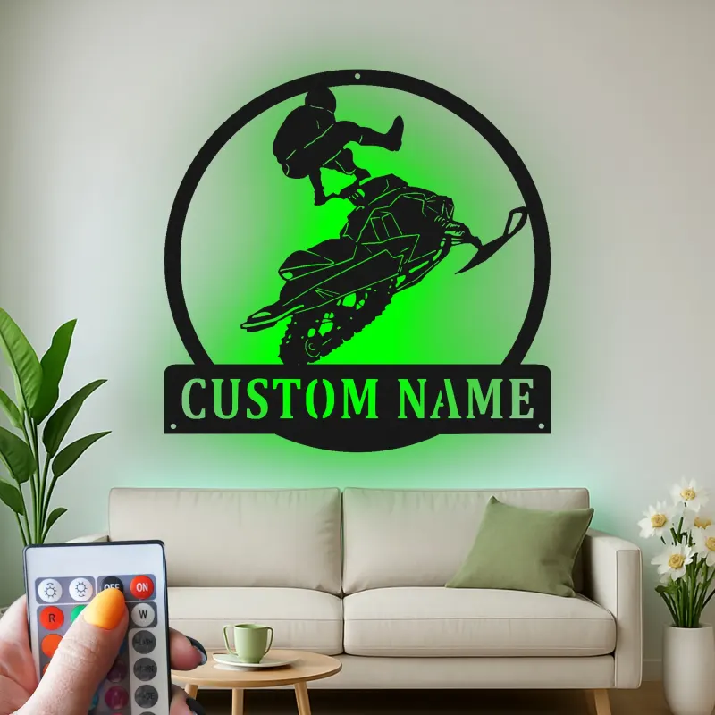 Snowmobile Stunt Rider LED Sign | Personalized Metal Wall Art | Man Cave & Garage Decor | Custom Extreme Sports Gift