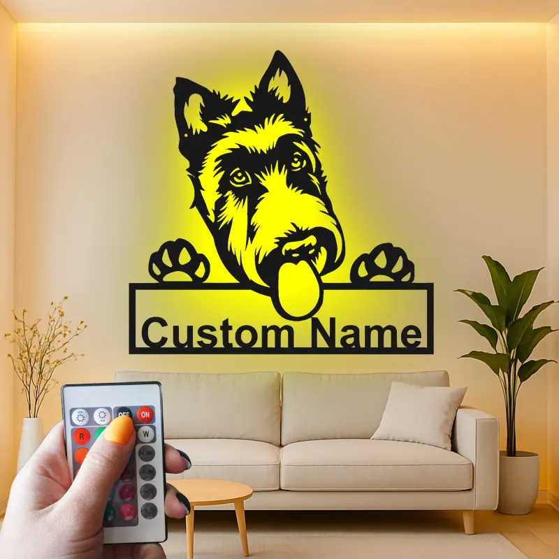 Personalisierte LED-beleuchtete Metall-Wandkunst mit Deutschem Schäferhund – Geschenk für Hundeliebhaber, Wohn- oder Tierbereich
