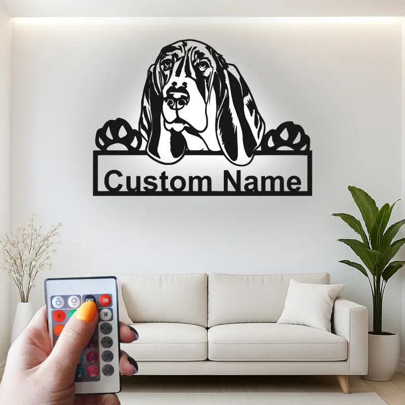 Personalisierte Bloodhound Led-Beleuchtung Metall-Wandkunst Geschenk für Hundeliebhaber Wohnzimmer Haustier-Dekoration