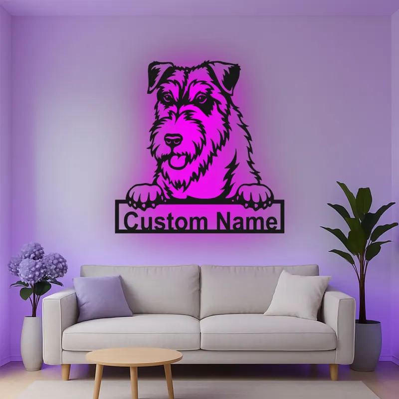 Insegna in metallo LED personalizzata Schnauzer regalo per amanti dei cani decorazione per soggiorno