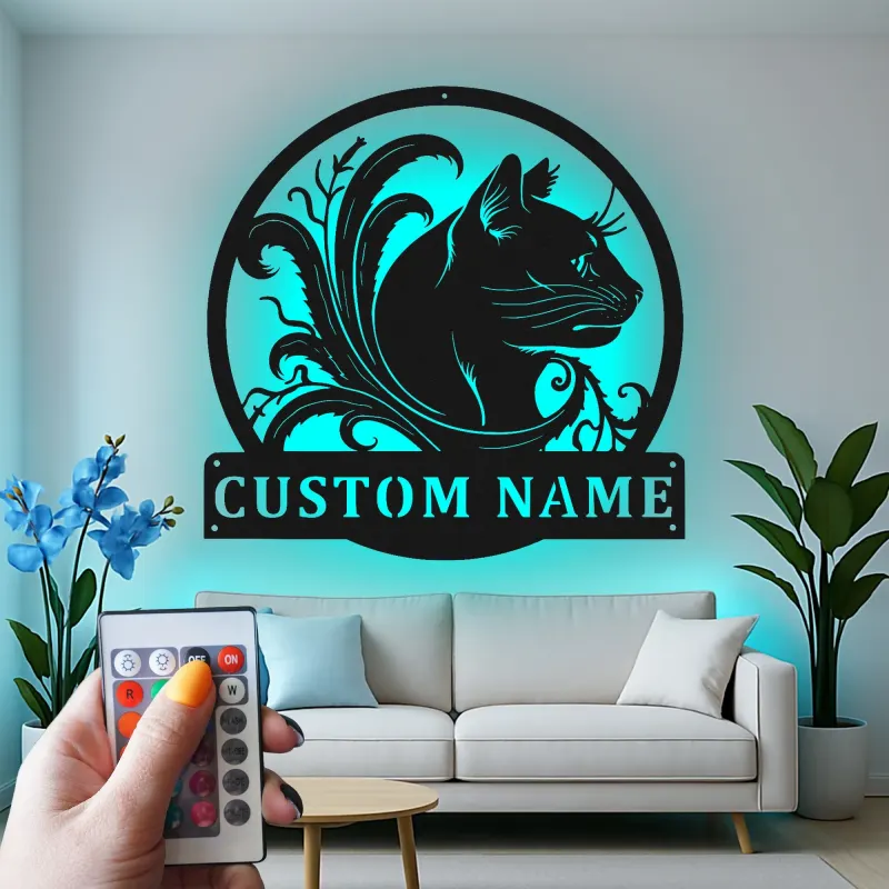 Insegna in metallo LED personalizzata per gatti - Regalo per amanti dei gatti - Decorazione per camera da letto o soggiorno