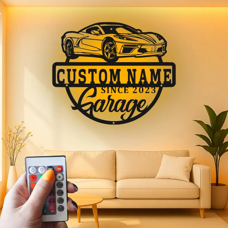 Custom Sports Car Led Light Metal Wall Art Personalized Garage Gift for Car Enthusiasts Man Cave Decor 2