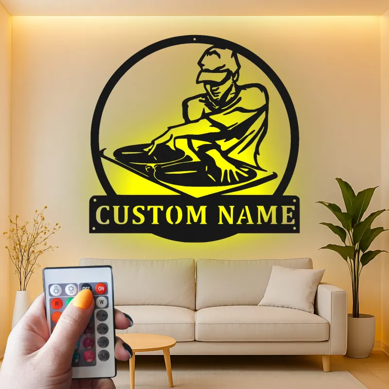 Custom DJ Turntable Led Light Metal Wall Art Personalized Music Lover Gift Game Room or Studio Decor