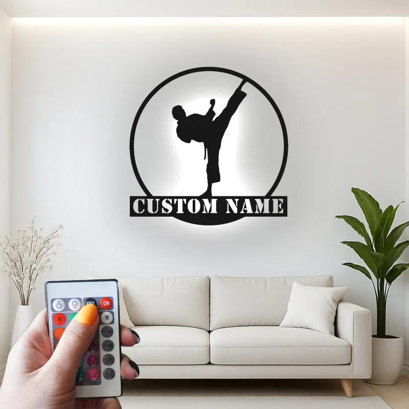 Personalized Karate Metal Sign | LED Backlit Martial Arts Wall Art | Custom Dojo Decor & Fighter Gift