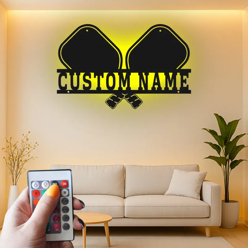 Personalized Pickleball Sign with LED | Custom Metal Name Art | Game Room Decor & Player Gift