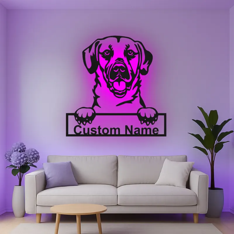 Personalisierte Labrador LED-Licht Metall-Wandkunst für Hundeliebhaber