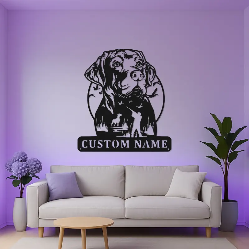 Insegna per Cacciatore Labrador Retriever | Insegna in Metallo LED Personalizzata | Regalo per Cacciatori per Man Cave | Decorazione per Caccia all'Anatra