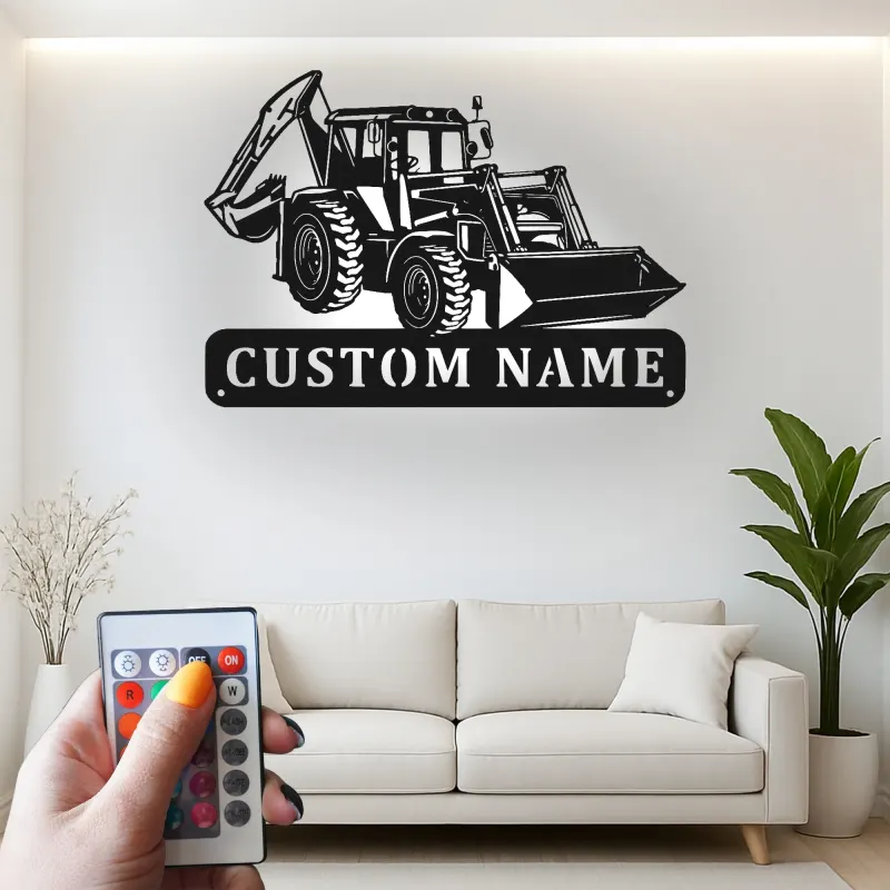 Personalisierte LED-beleuchtete Wandkunst für Baggerlader – Geschenk für Bauenthusiasten, Garage oder Bürodeko