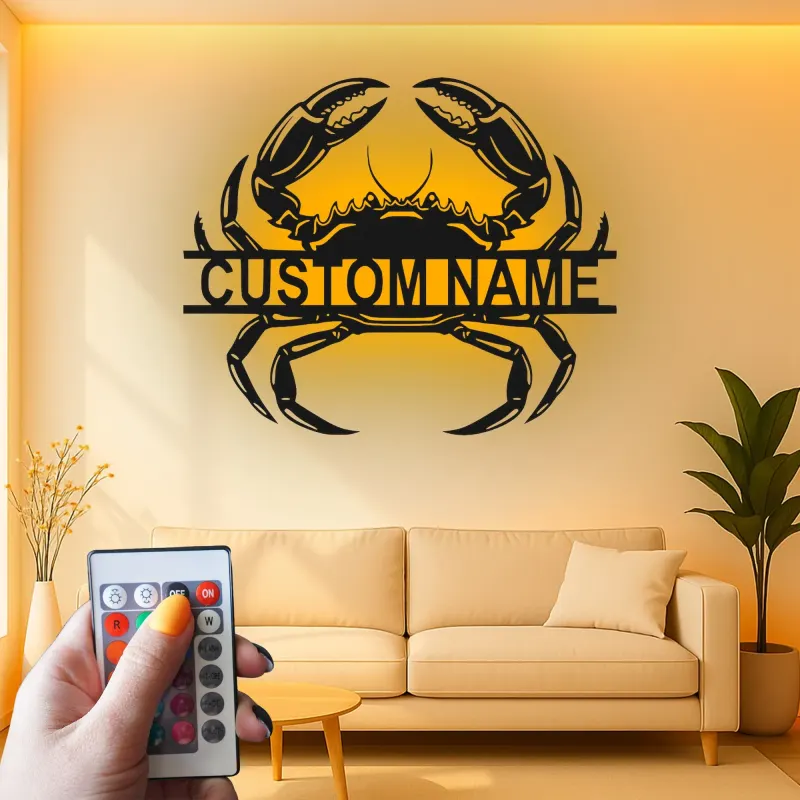 Cartel de metal personalizado de cangrejo con luz LED, regalo de casa de playa costero, decoración para amantes del océano