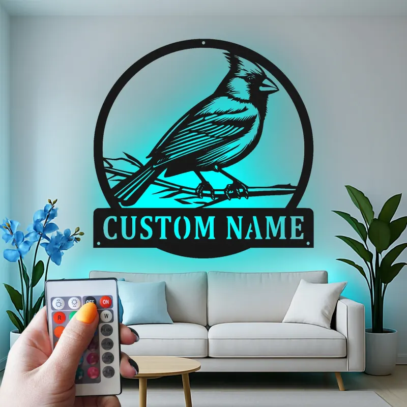 Cartel de metal LED de pájaro cardenal personalizado, regalo para amantes de la naturaleza, decoración de sala de estar o jardín