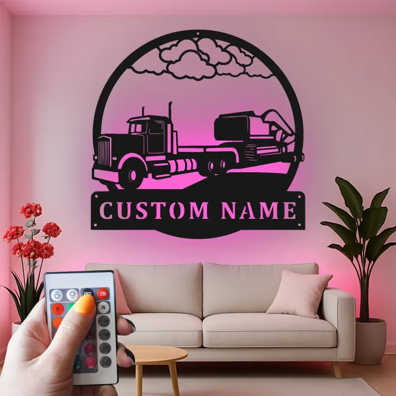 Insegna in metallo LED personalizzata per camion ed escavatore, regalo per camionisti, decorazione per garage o officina