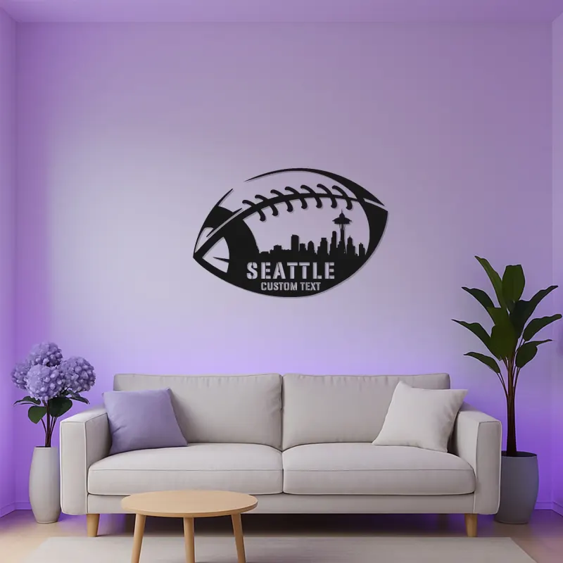 Décoration murale en métal LED de la skyline de Seattle pour football | Panneau personnalisé pour salle de jeux | Cadeau sportif personnalisé pour fan de la ville
