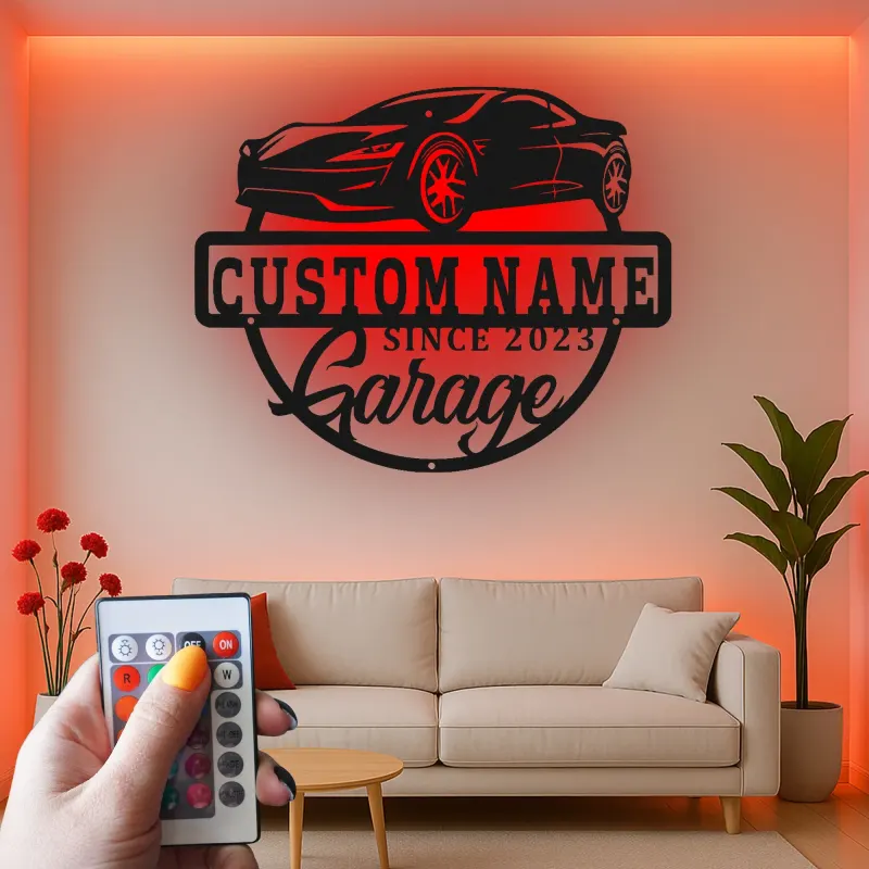Cartel de metal LED personalizado para garaje de coches deportivos, regalo para entusiastas de los coches, decoración de man cave