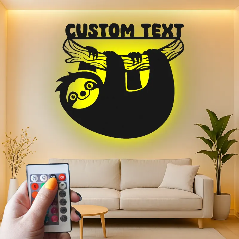Personalized Sloth Nursery Sign | Custom Name LED Metal Art | Kids Room Night Light | Boho Wildlife Decor