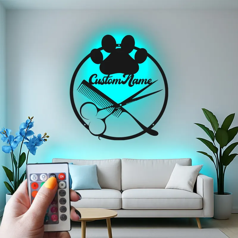Custom Hair Stylist Led Light Metal Wall Art Personalized Barber Shop Gift Salon Decor for Hairdressers