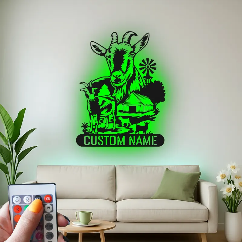 Insegna LED personalizzata per fattoria di capre | Arte murale in metallo personalizzata per agricoltori | Arredo rustico per casa di campagna e ranch