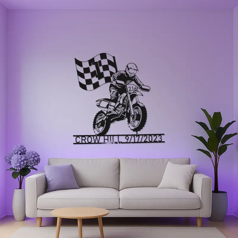 Panneau LED Motocross Personnalisé | Décoration Murale en Métal sur Mesure | Nom et Numéro du Pilote | Décor de Garage Sportif