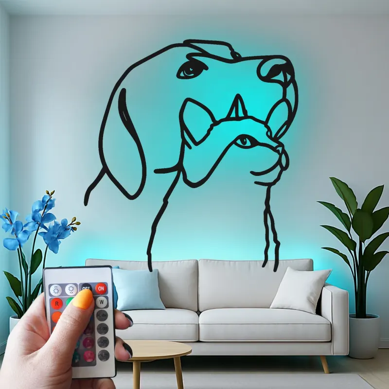 Cartel de metal personalizado con silueta de perro y gato y luz LED, regalo para amantes de mascotas, decoración para salón u oficina