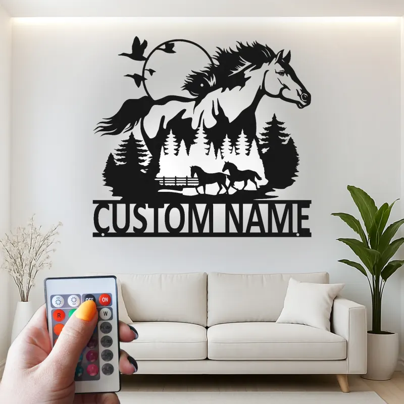 Custom Horse Metal Sign with LED | Personalized Equestrian Decor | Rustic Farmhouse Wall Art for Horse Lovers