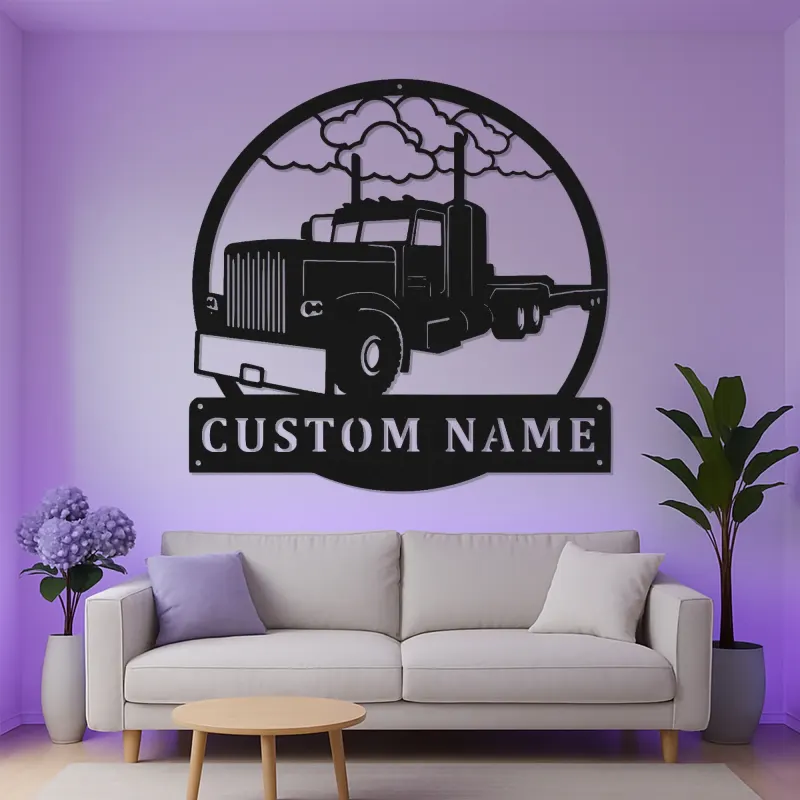 Insegna LED per Camion Semirimorchio Personalizzata | Arte in Metallo per Big Rig | Decorazione per Garage e Man Cave
