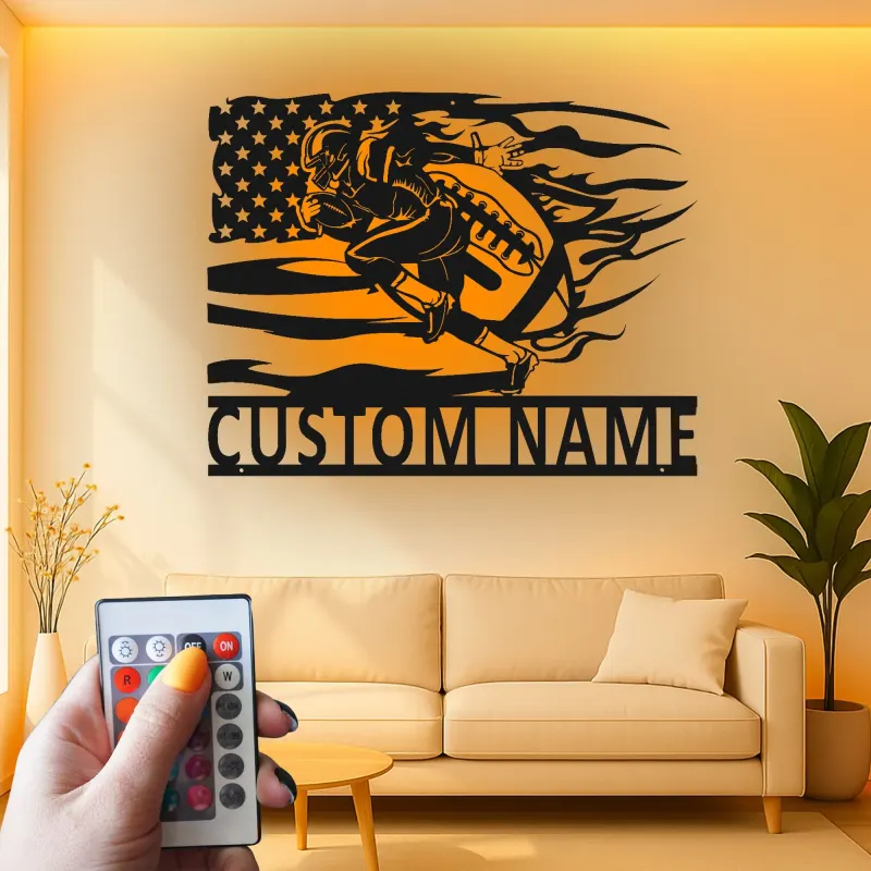 Plaque football personnalisée | Décoration murale en métal LED pour salle de jeux | Déco sportive personnalisée avec prénom | Cadeau pour fan de sport