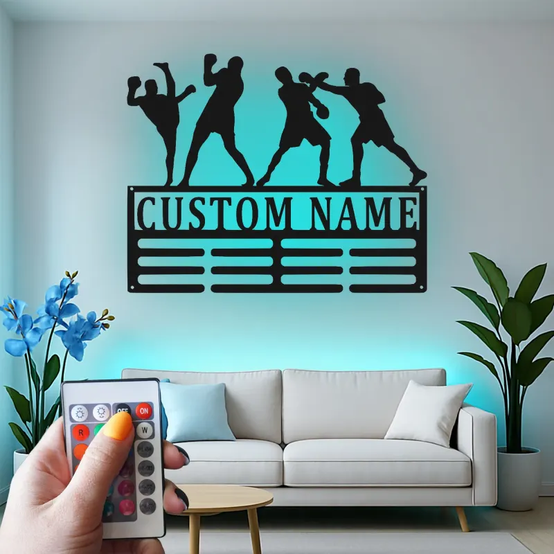Cartel de metal personalizado de luchadores de artes marciales con luz LED regalo para entusiastas de MMA decoración para gimnasio