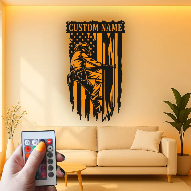 Custom Firefighter Metal Art | Personalized LED Name Sign for Firehouse Decor | Patriotic Wall Decor | Gift for Fireman