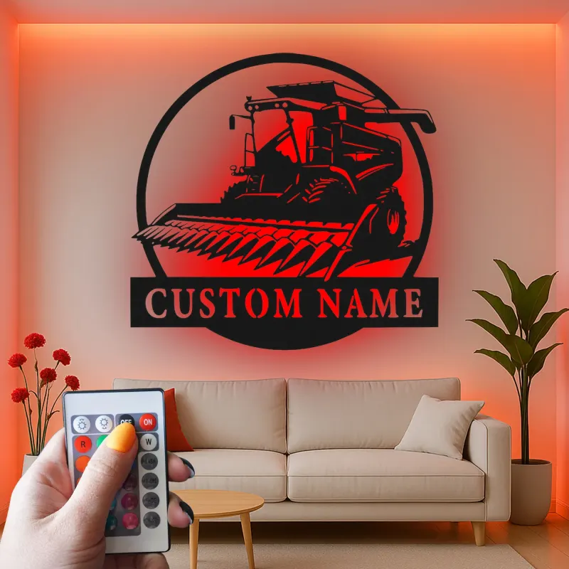 Cartel de metal LED personalizado de cosechadora de cereales Regalo para agricultores Decoración rústica de granja 2