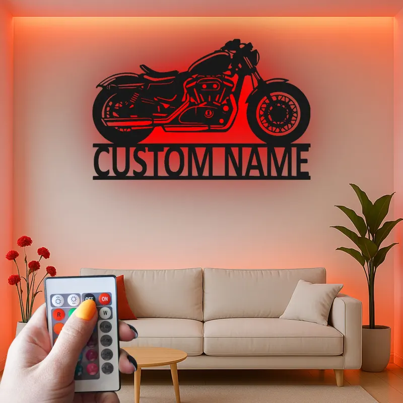 Insegna in metallo LED personalizzata per motociclette - Regalo per motociclisti, decorazione per garage o man cave 2
