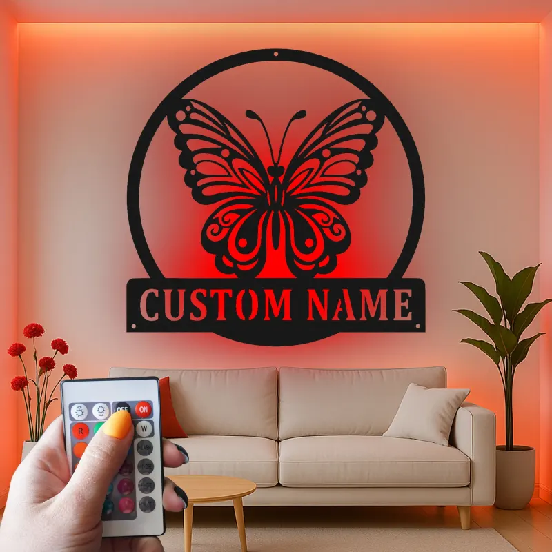 Personalisierte Schmetterling LED Metall-Wandkunst Geschenk für Naturfreunde Schlafzimmer oder Garten Dekoration