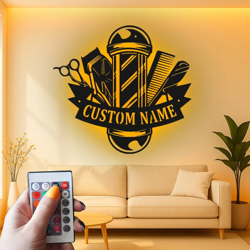 Insegna in metallo LED a forma di palo da barbiere personalizzata, regalo per barbieri, decorazione per saloni per parrucchieri