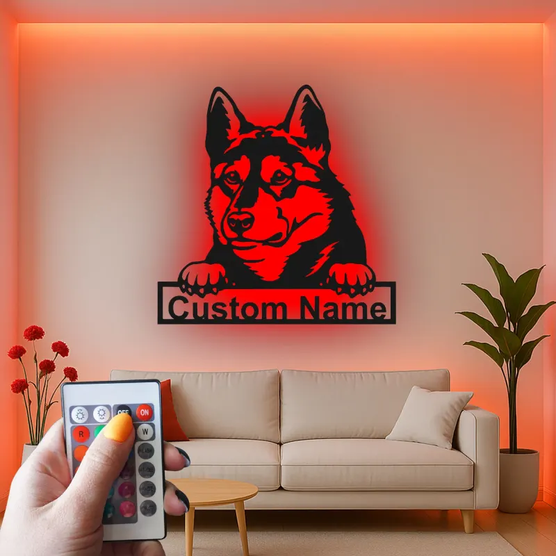 Cartel de metal LED personalizado de Pastor Alemán, regalo para amantes de los perros, decoración para la sala de estar