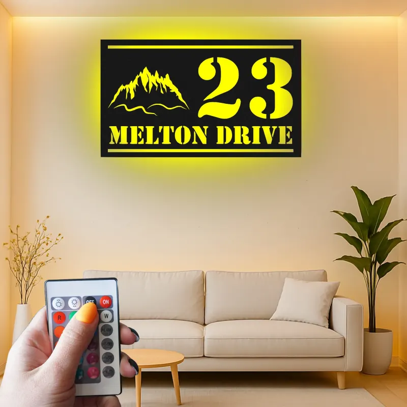 LED Mountain Address Sign | Backlit Metal House Numbers | Personalized Outdoor Decor for Rustic & Modern Homes | Housewarming Gift