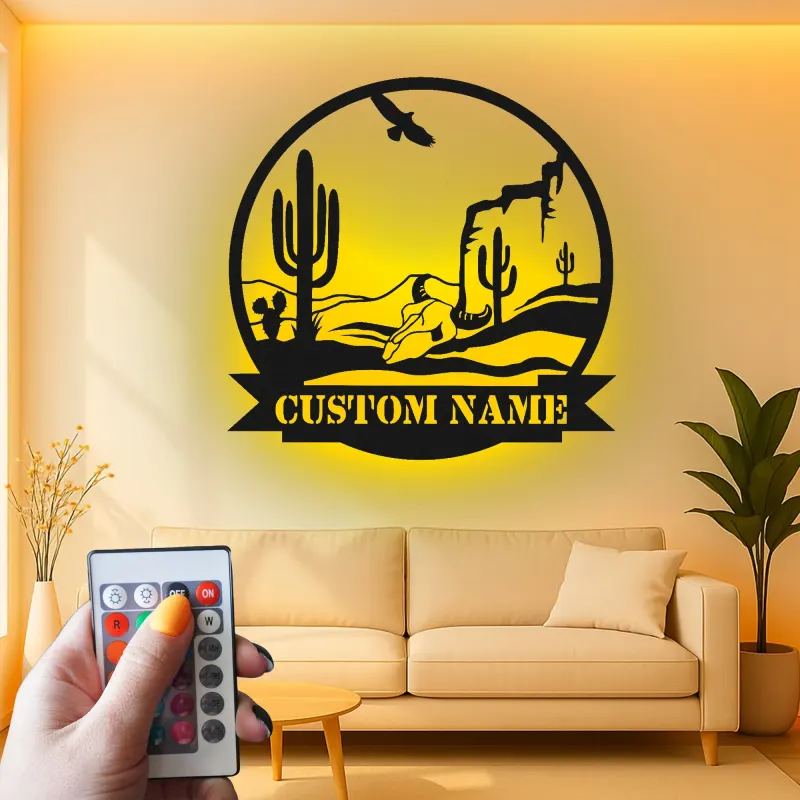 Custom Desert Landscape Led Light Metal Wall Art Personalized Southwest Decor Gift Living Room Western Style